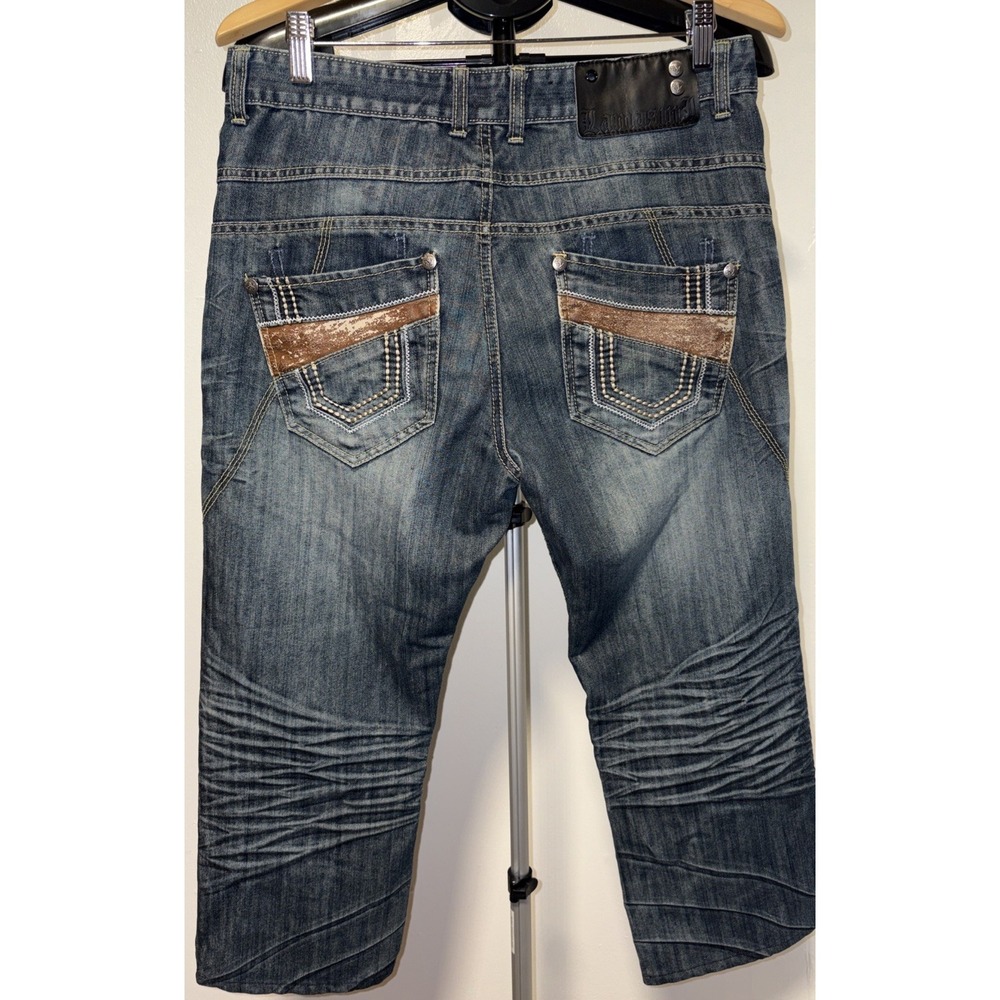 Lamasini Mens Jeans 32/30 medium wash contrast stitching‎